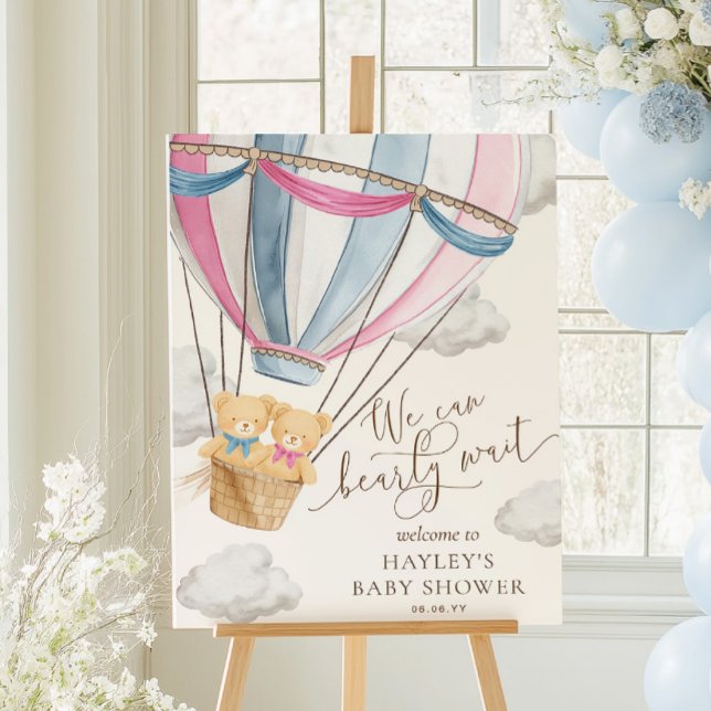 Poster We Can Bearly Wait Twins Baby Shower (Criador carregado)