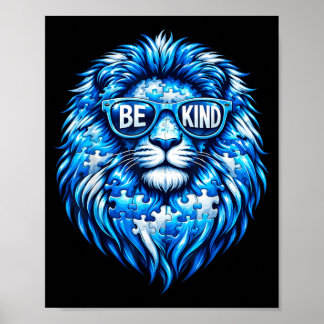 Poster Wear Blue Autism Awareness Puzzle Lion Be Kind Men