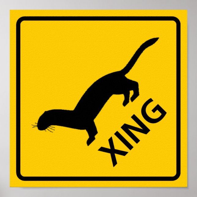 Pôster Weasel / Ferret Crossing Highway Sign (Frente)