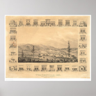 Pôster Weaverville, mapa panorâmico 1856 do CA (1846A)