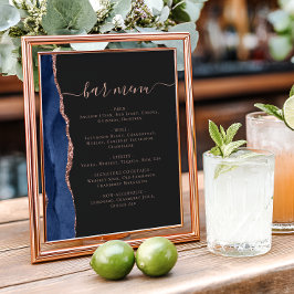 Poster Wedding Bar Menu Navy Blue Rose Gold Agate Dark