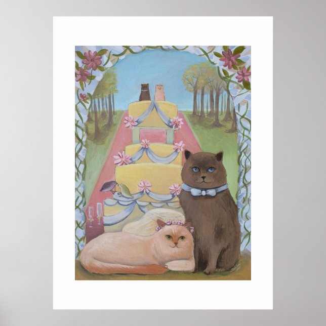 Poster Wedding Bride and Groom Cat Art Print (Frente)