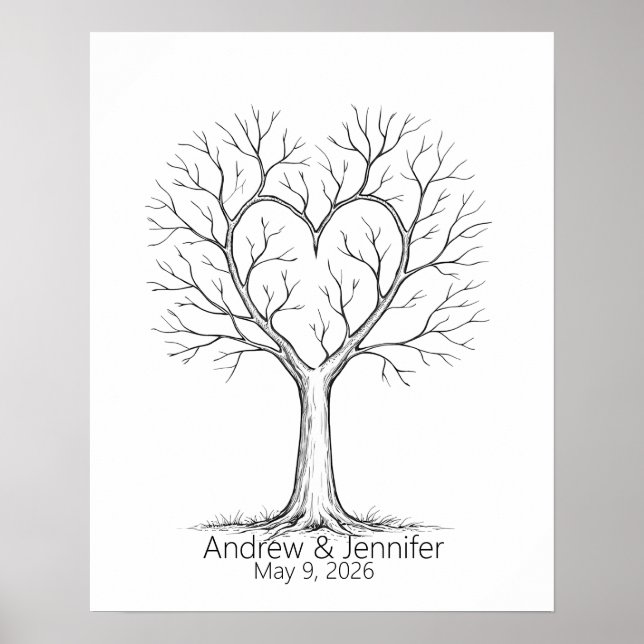 Poster Wedding Fingerprint Tree Guest Book Alternative (Frente)