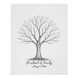 Pôster Wedding Fingerprint Tree Guest Book Alternative