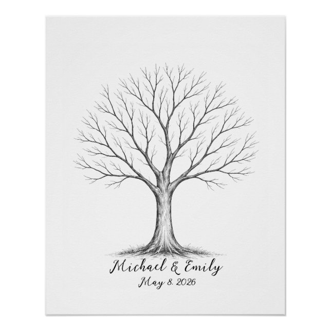 Pôster Wedding Fingerprint Tree Guest Book Alternative (Frente)