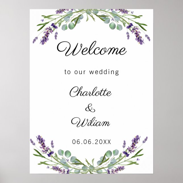 Poster Wedding lavender eucalyptus greenery welcome (Frente)