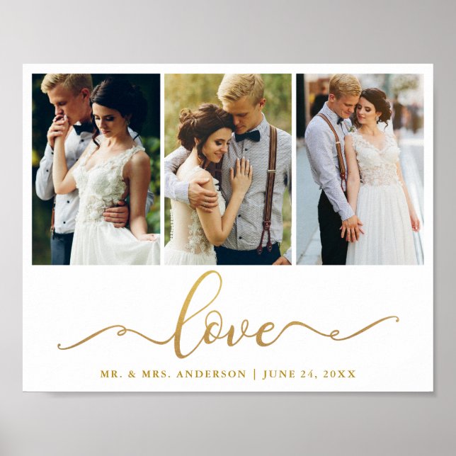 Poster Wedding Love Elegant Dourado Script 3 Foto (Frente)