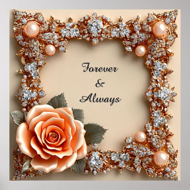 Poster Wedding Luxury Gold Peach Rose Diamonds Pearls ✨🌸 (Frente)