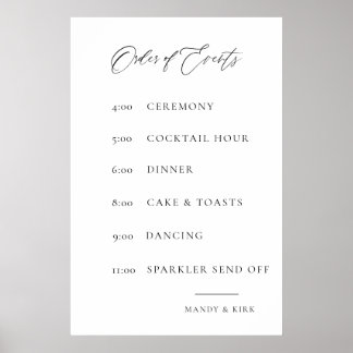 Poster Wedding Order of Events Sign | Elegant Minimal 