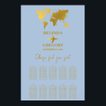 Poster Wedding Passport Dusty Blue Gold Seating Chart<br><div class="desc">A dusty blue and gold destination wedding passport design with gold world map, airplane and travel elements. This design is ideal for all Spring, Summer, Fall and Winter destination weddings. An elegant dusty blue and gold wedding travel design with passport layout, world map and custom couple photo. A modern destination...</div>