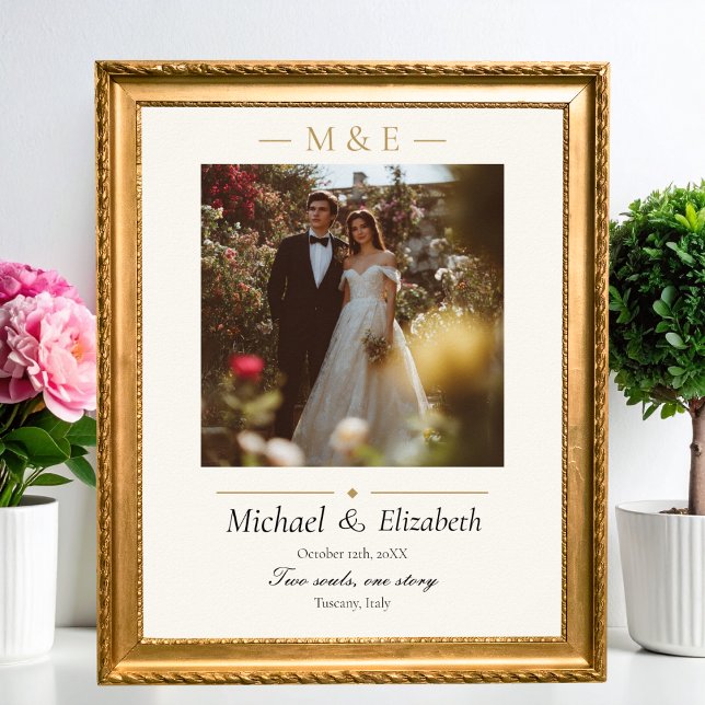 Poster Wedding Photo Elegant Ivory Gold Modern Custom (Criador carregado)