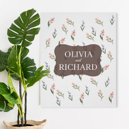 Pôster Wedding Poster with Romantic Botanical Pattern