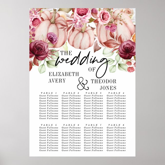 Poster Wedding Pumpkin Autumn Pink Seating Charts (Frente)