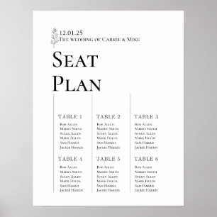 Poster Wedding Seating Chart for 6 tables