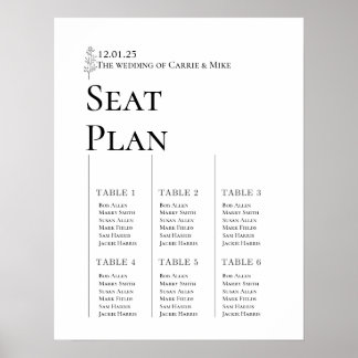 Poster Wedding Seating Chart for 6 tables