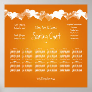 Pôster Wedding Seating Chart Grunge Hearts Orange