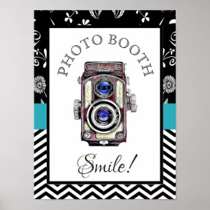 Pôster Wedding Sign for Photo Booth, Vintage Camera