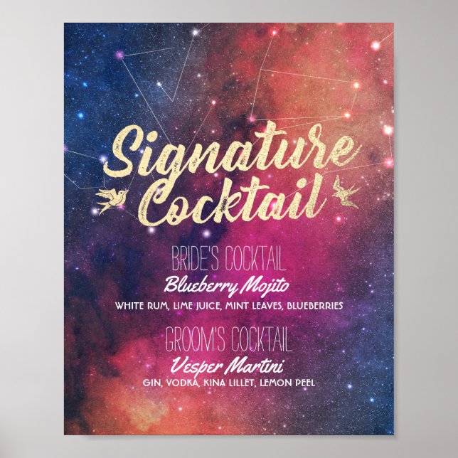 Poster Wedding Signature Drink Menu Galaxy Constellations (Frente)