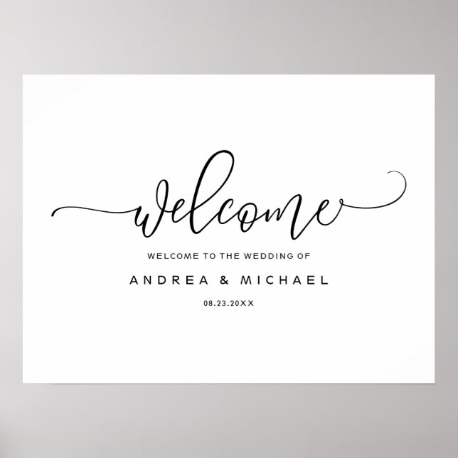 Poster Wedding Welcome Sign - Bounce Calligraphy Black (Frente)