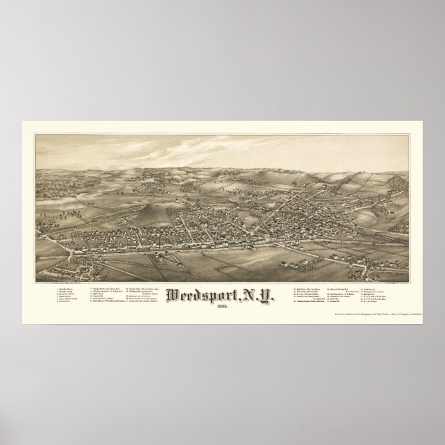 Pôster Weedsport, Novo Mapa Panorâmico - 1885 (Frente)