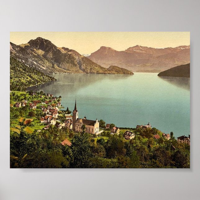 Pôster Weggis, Rigi, Fotografia clássica Suiça (Frente)