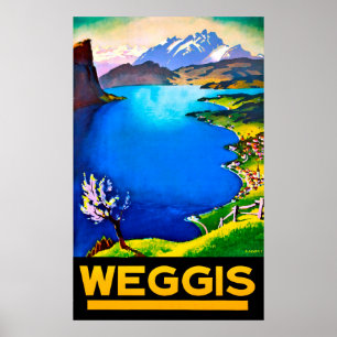 Poster Weggis, vista no lago de Lucerne, Suiça