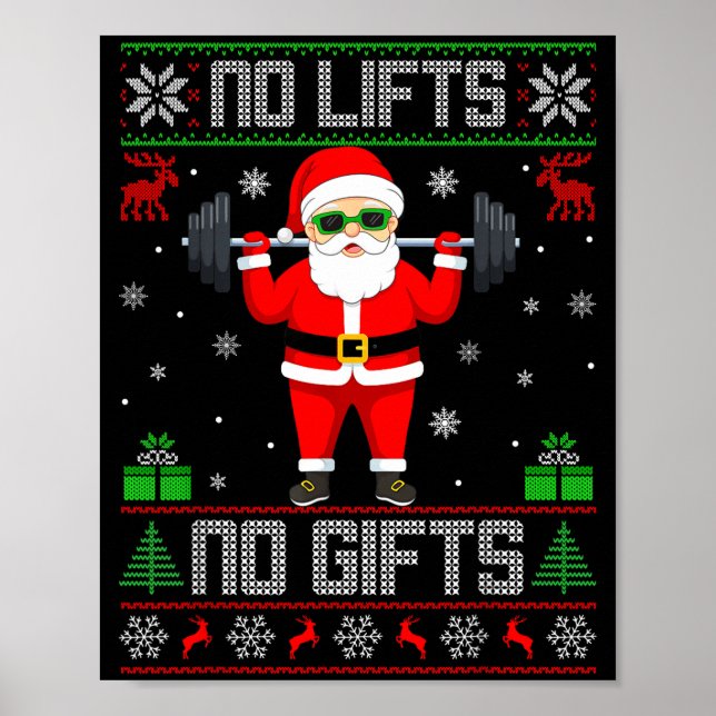 Poster Weightlifting Workout Gym Santa Christmas Ugly Swe (Frente)
