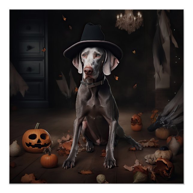 Pôster Weimaraner Abóboras Halloween Assustador (Frente)