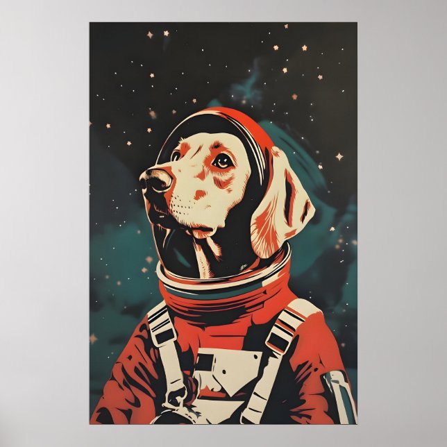 Poster Weimaraner Astronaut Poster, Weimaraner Retro (Frente)
