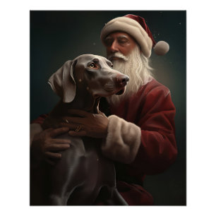 Pôster Weimaraner com Papai Noel Natal Festivo