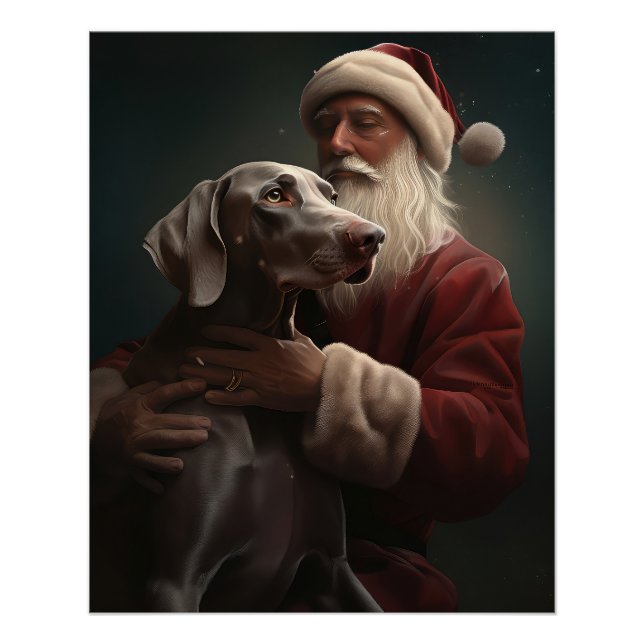 Pôster Weimaraner com Papai Noel Natal Festivo (Frente)