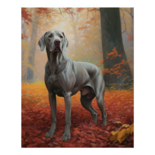 Pôster Weimaraner das Folhas de outono cai inspirado