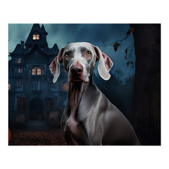 Pôster Weimaraner Halloween Scary (Frente)