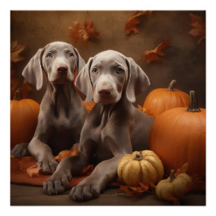 Pôster Weimaraner Puppy Autumn Delight Pumpkin