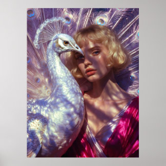 Poster Weißer Pfau und Schönheit in rosa Eleganz