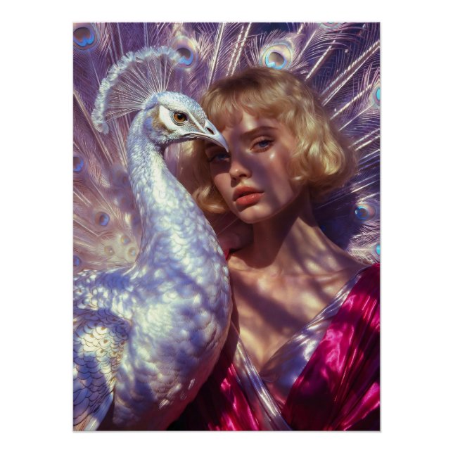 Pôster Weißer Pfau und Schönheit in rosa Eleganz (Frente)