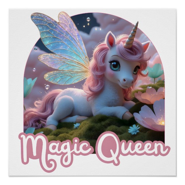 Pôster Weißes Einhorn mit Flügeln - Magic Queen (Frente)