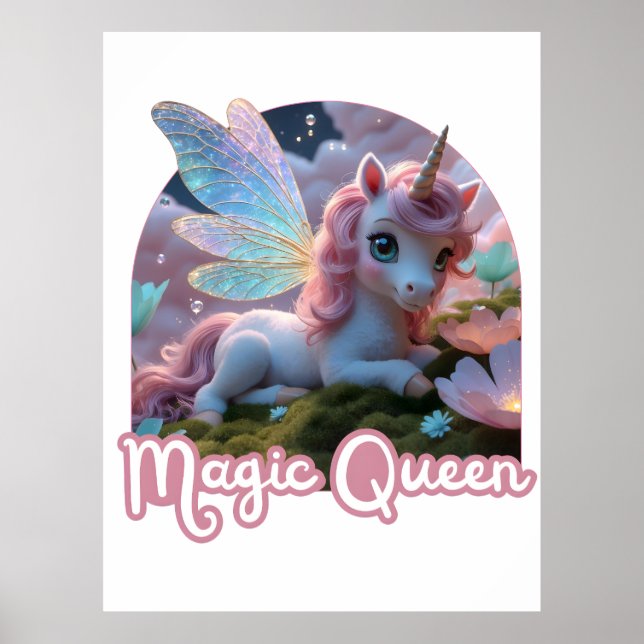 Poster Weißes Einhorn mit Flügeln - Magic Queen (Frente)
