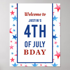 Poster Welcome 4th of July Birthday Patriotic Red Blue