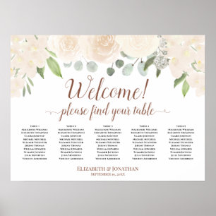 Poster Welcome! 5 Table Blush Peach Floral Seating Chart