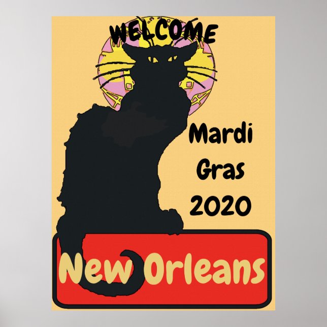 Poster Welcome, Mardi Gras, New Orleans, Chat Noir, (Frente)