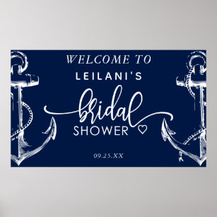 Poster Welcome Nautical Bridal Shower Anchor Navy