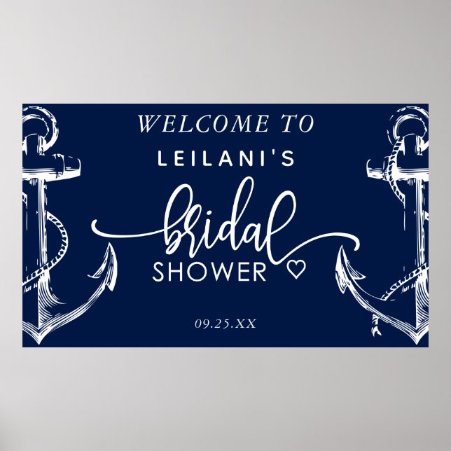 Poster Welcome Nautical Bridal Shower Anchor Navy (Frente)