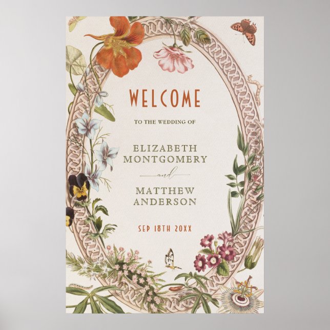 Poster Welcome Sign Wedding Vintage Art Nouveau (Frente)