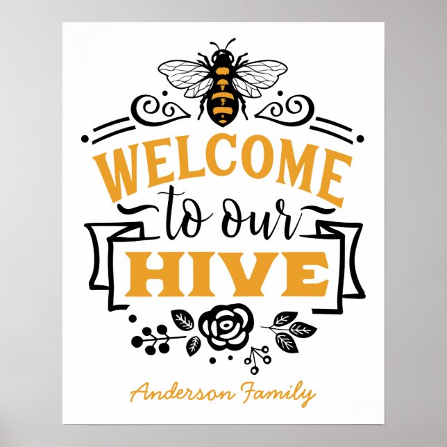 Poster Welcome to our Hive | Gold Whimsical Illustration (Frente)