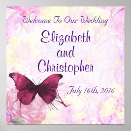 Poster Welcome To Our Wedding Watercolor Butterfly