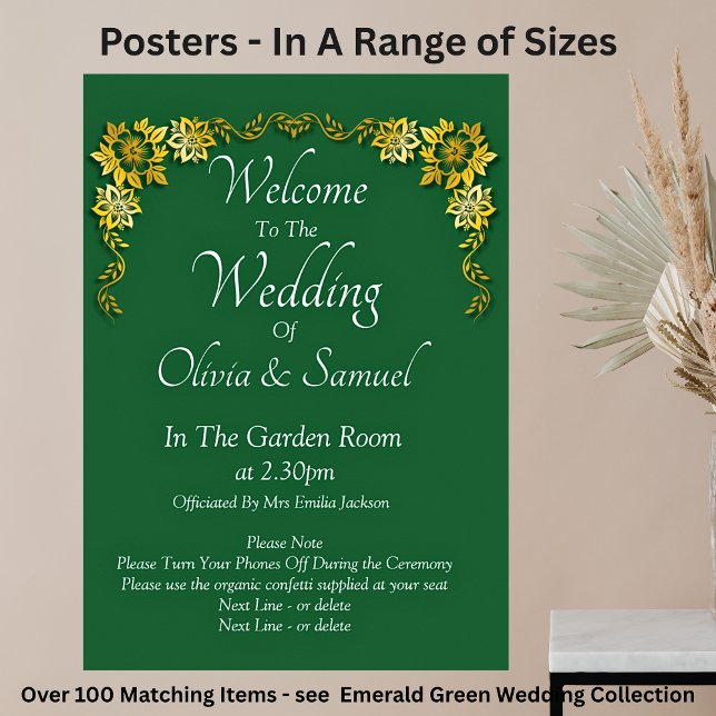 Poster Welcome to  Wedding Emerald Green & Gold (Criador carregado)