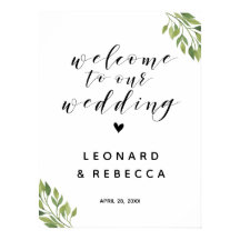 Welcome wedding sign greenery botanical