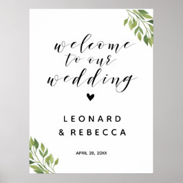 Poster Welcome wedding sign greenery botanical