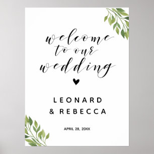 Poster Welcome wedding sign greenery botanical